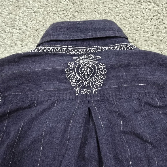 Fresh Produce Top Womens XL/XXL Blue Long Sleeve Pullover Embroidered Boho - Picture 9 of 13